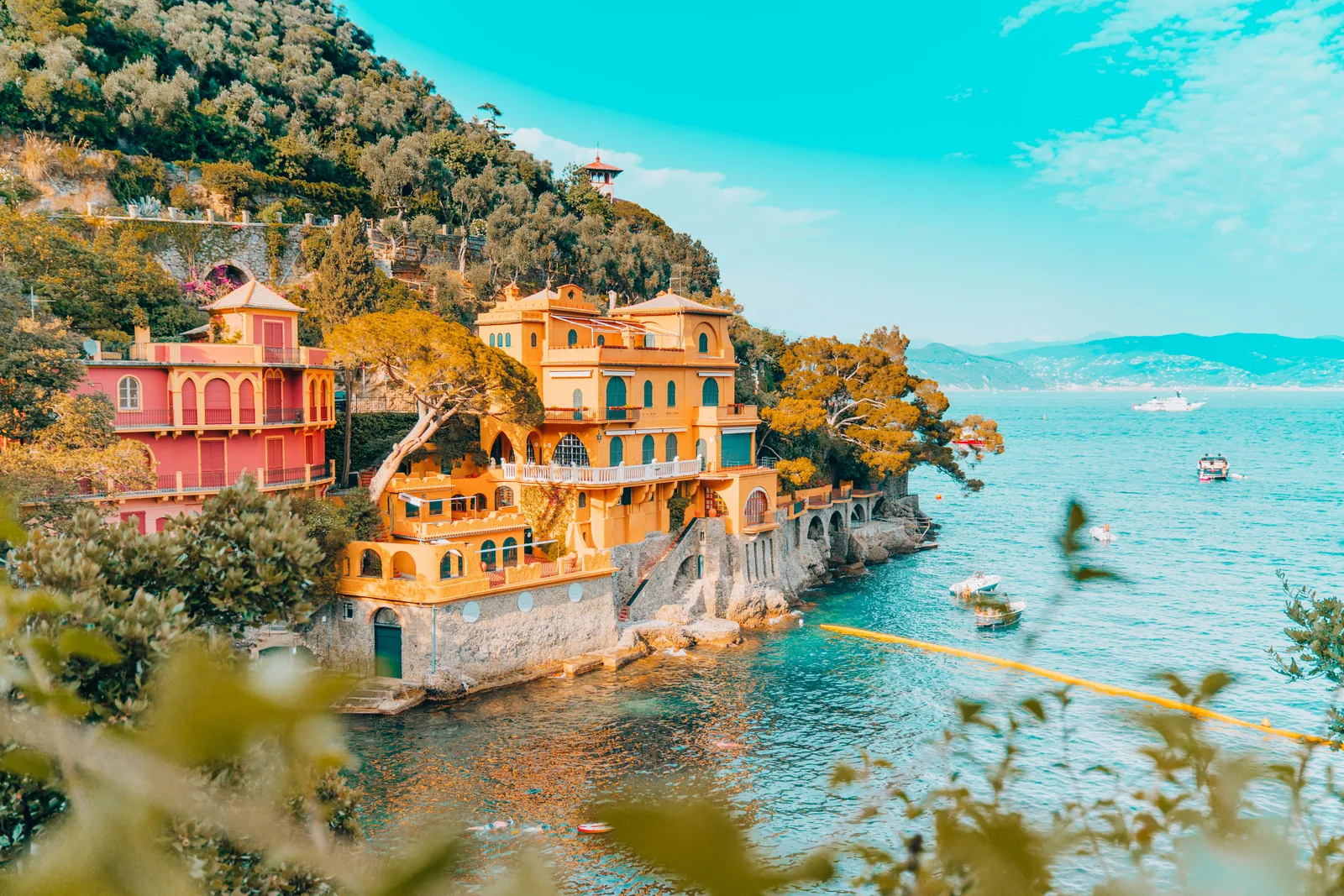 A colorful villa overlooking the Italian coast